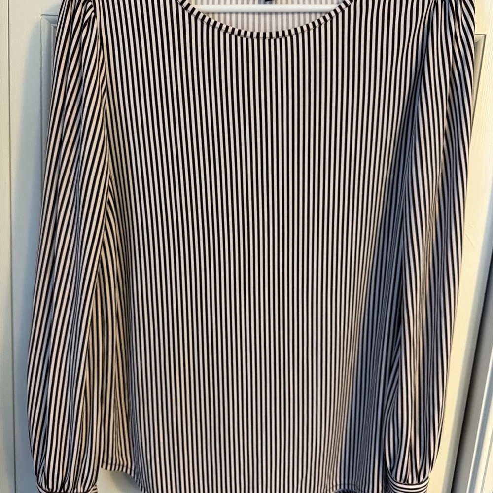 Brown and White Vertical Stripe Long Sleeve Top
